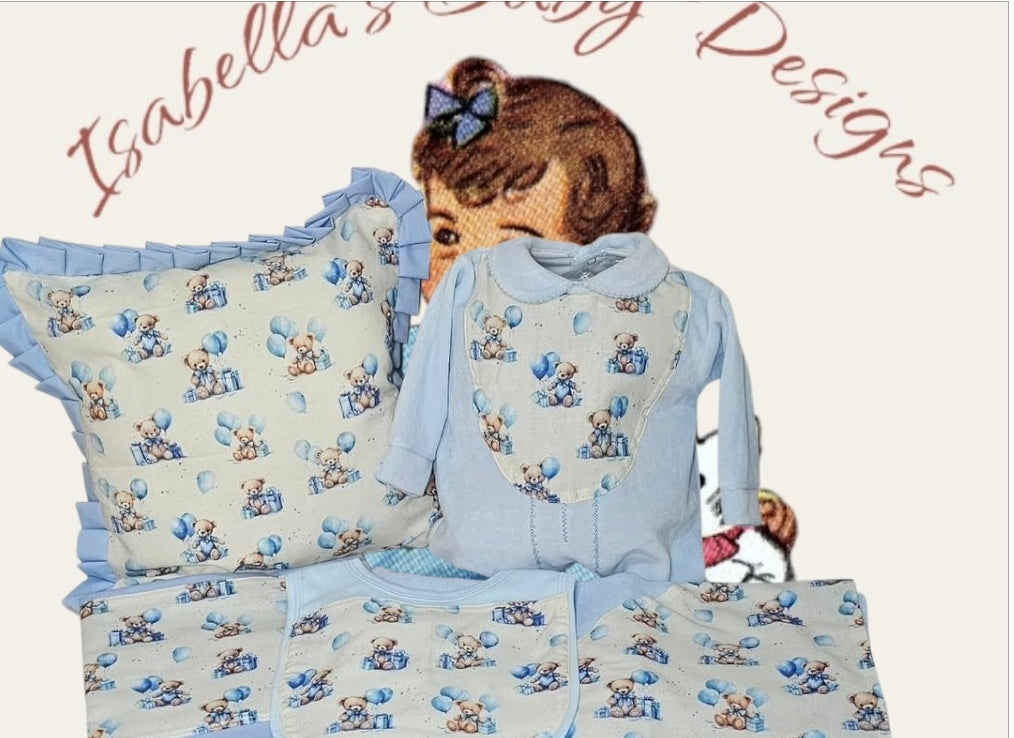 Cream & Blue Teddy Balloons Set