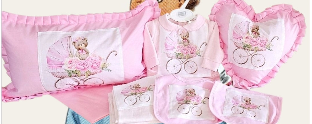 Pink Teddy In Pram Set