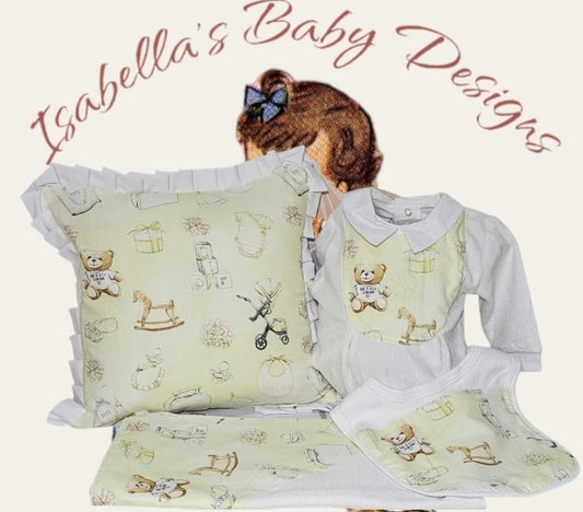 Lemon Teddy & Pram Set