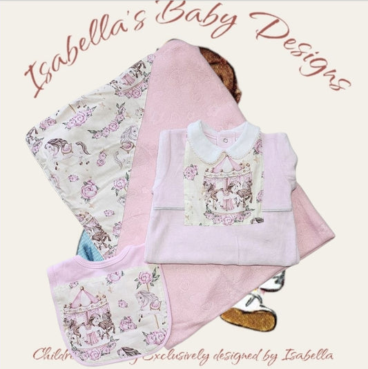 Pink / Cream Carousel Blanket Set