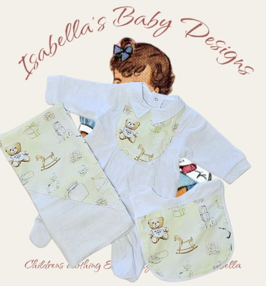 Lemon Teddy & Pram Set