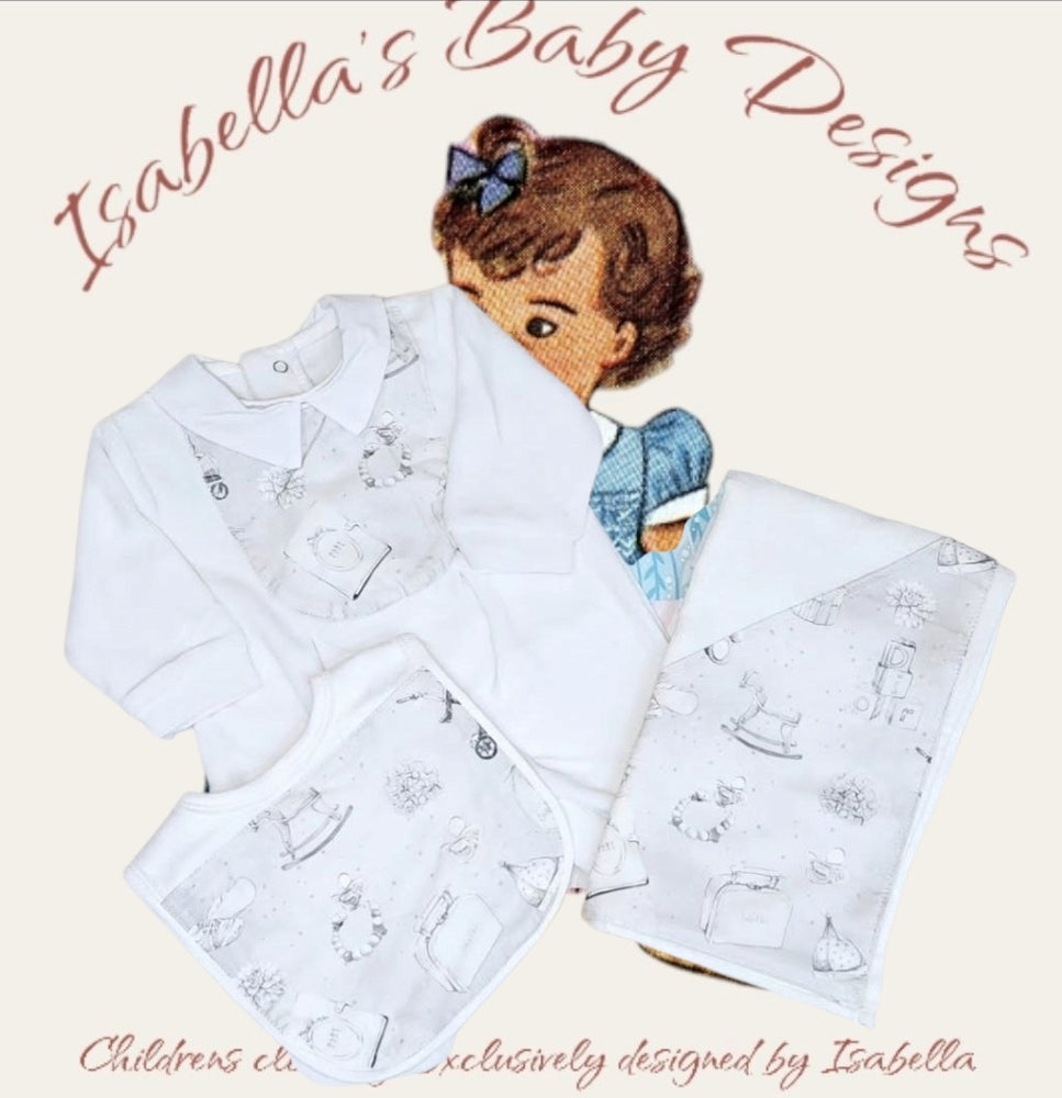 Grey Teddy & Pram set